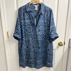 Philosophy Chambray Boho Tunic Dress XXL Western Aztec Blue